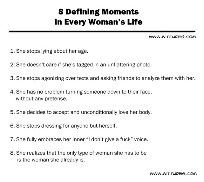 8 Defining Moments in Every Woman's Life List - Wititudes