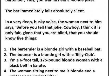 Man starts to tell a blonde joke in a bar full of girls. Then this happens ...